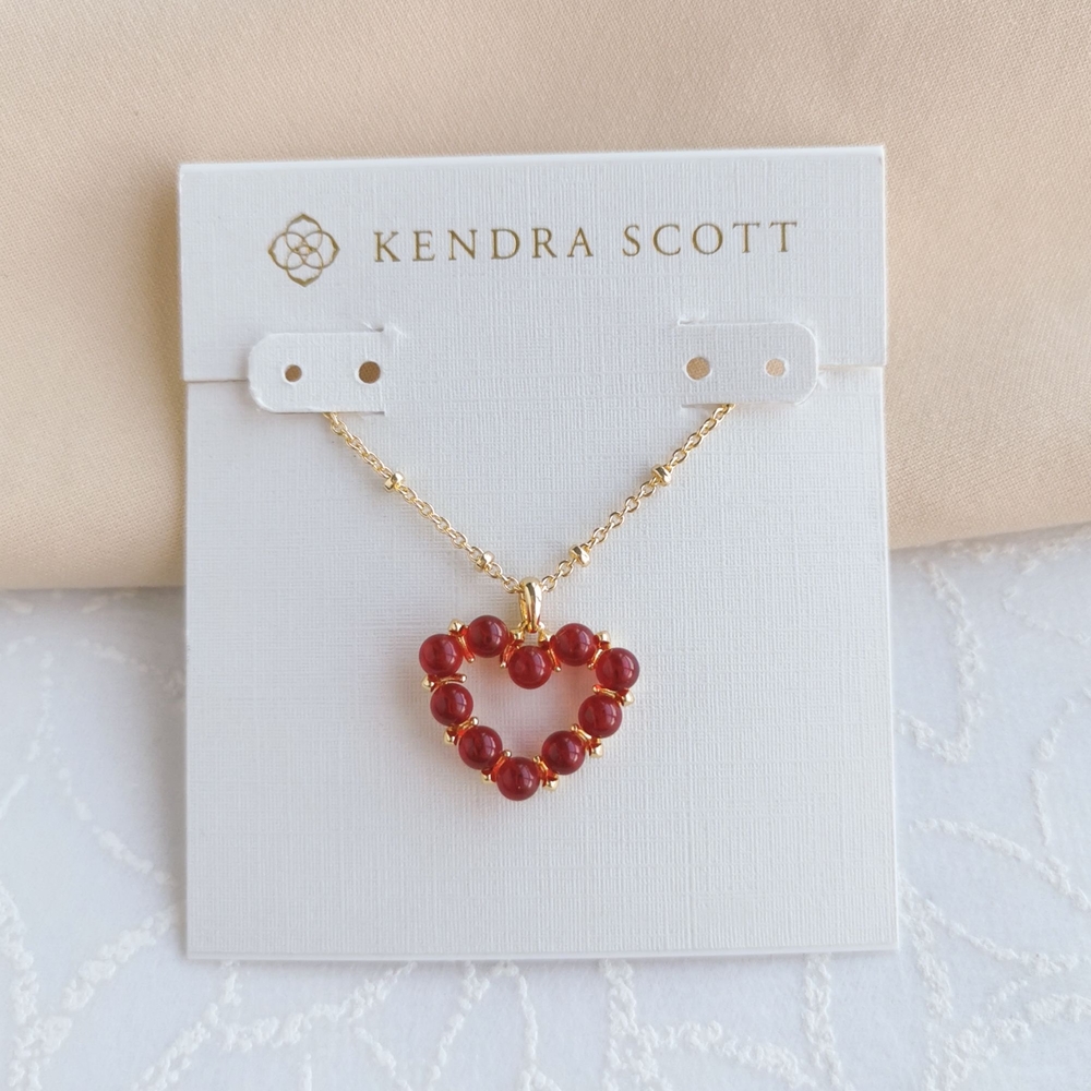 Kendra Scott Gold Ashton Heart Short Necklace Red Glass